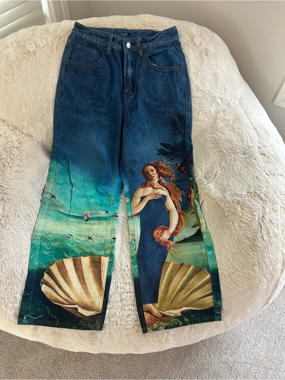 SHEIN MOD wide leg jean with Birth of Venus Motif size 25 - Picture 2 of 7